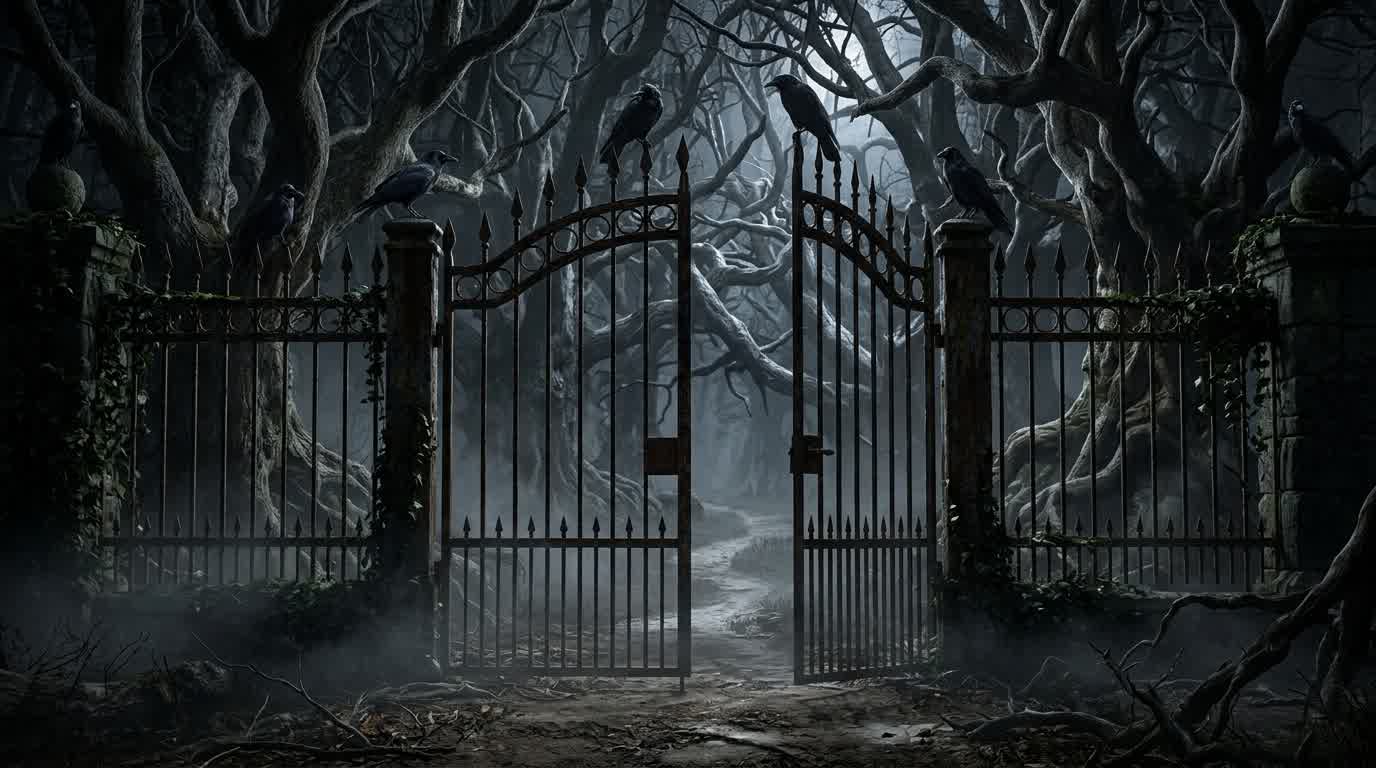 Forest gate horror scene
